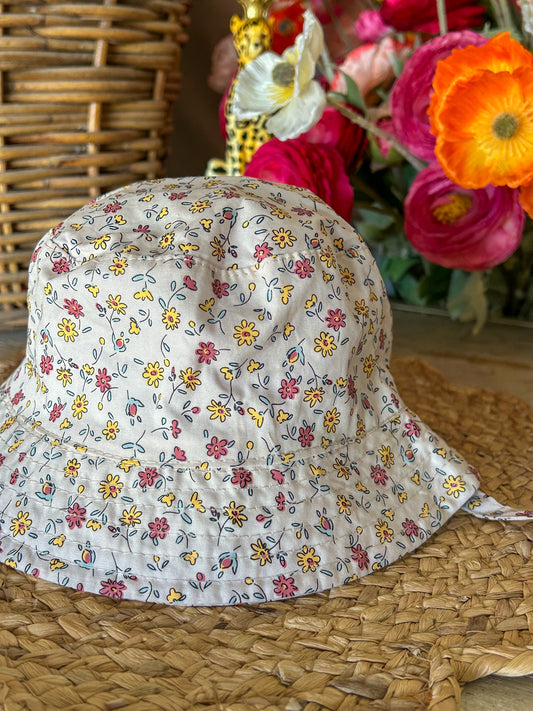 Kids Hat- Cream Floral 0-12 Months