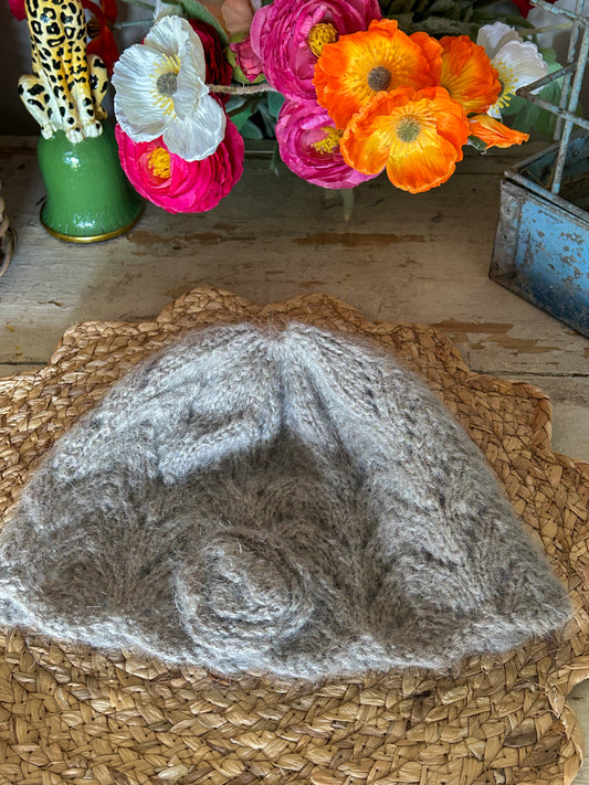 Winter Woolies- Grey Wool Beanie with Rosette