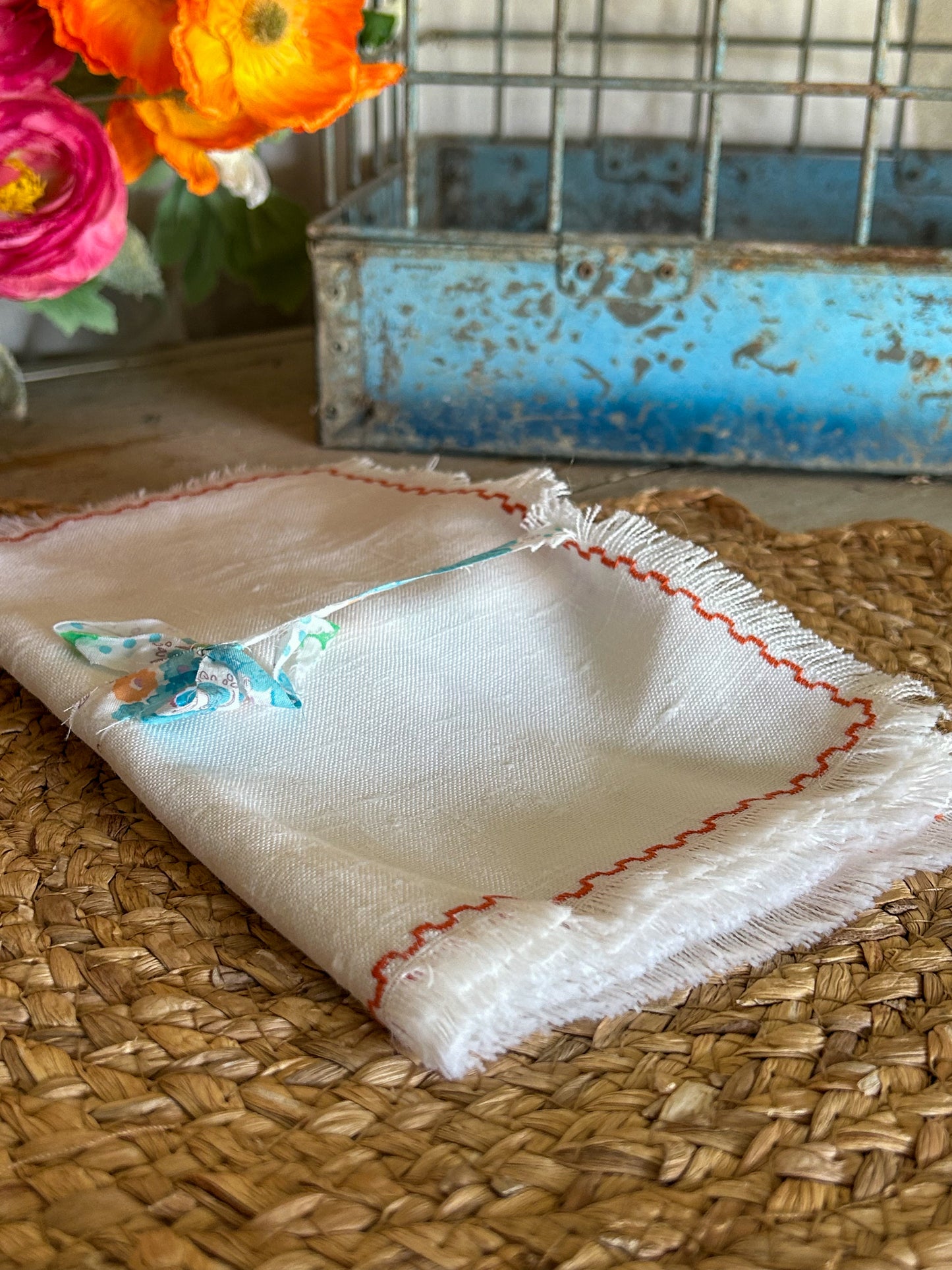Napkins set of 4 ~ Coloured edge detail