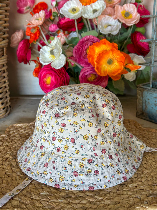 Kids Hat- Cream Floral              0-12 Months
