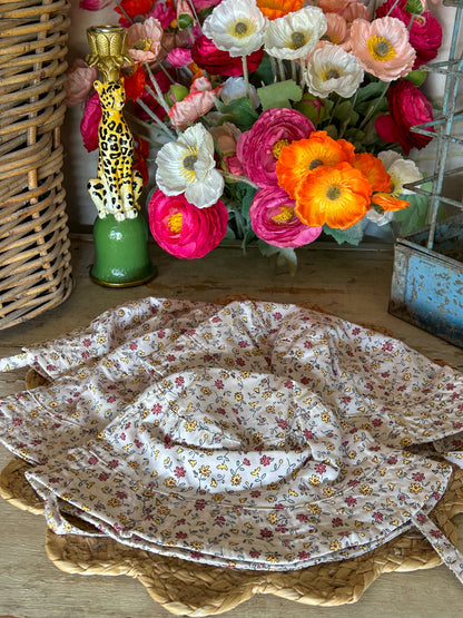 Kids Hat- Cream Floral              0-12 Months