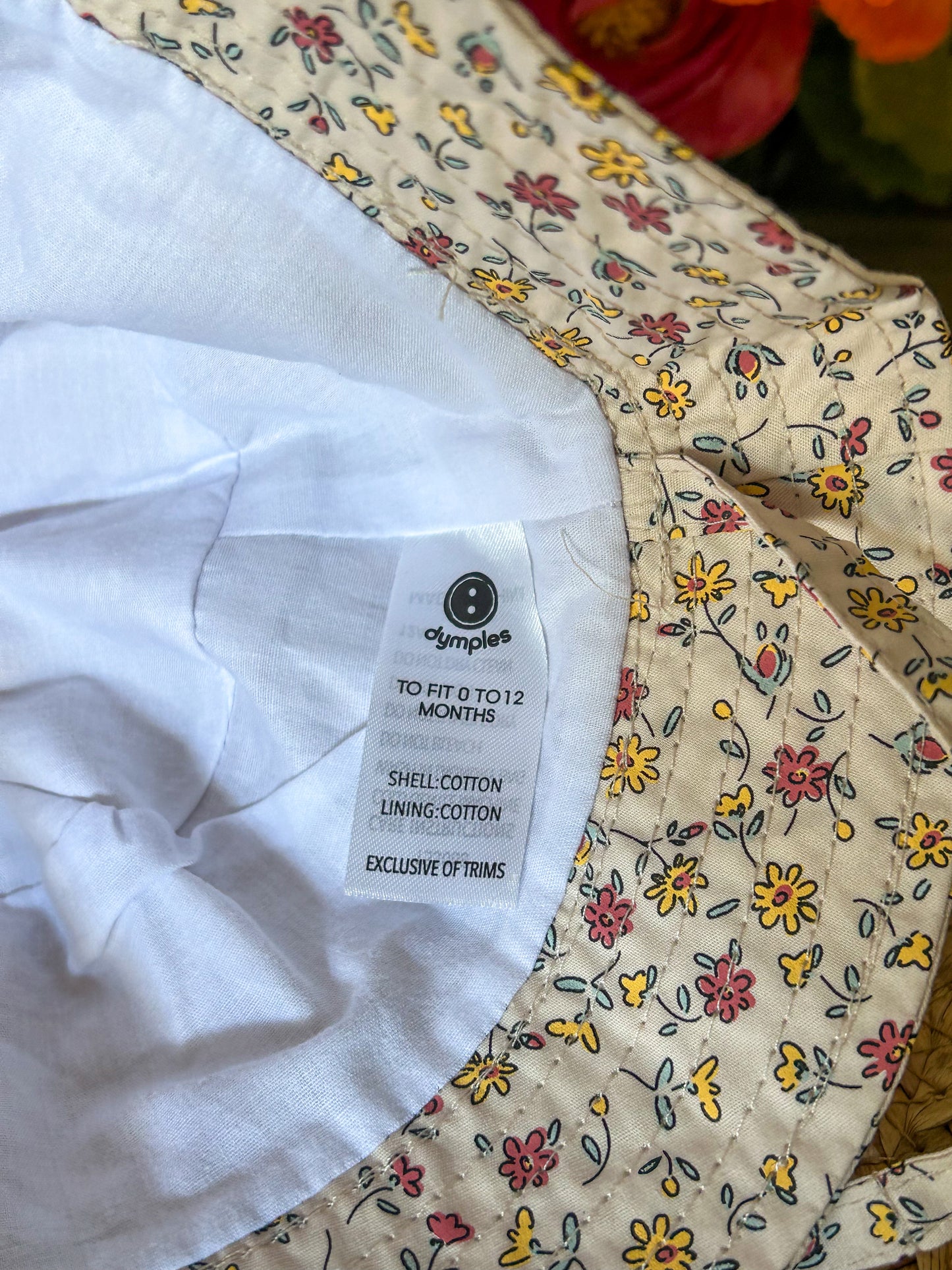 Kids Hat- Cream Floral              0-12 Months