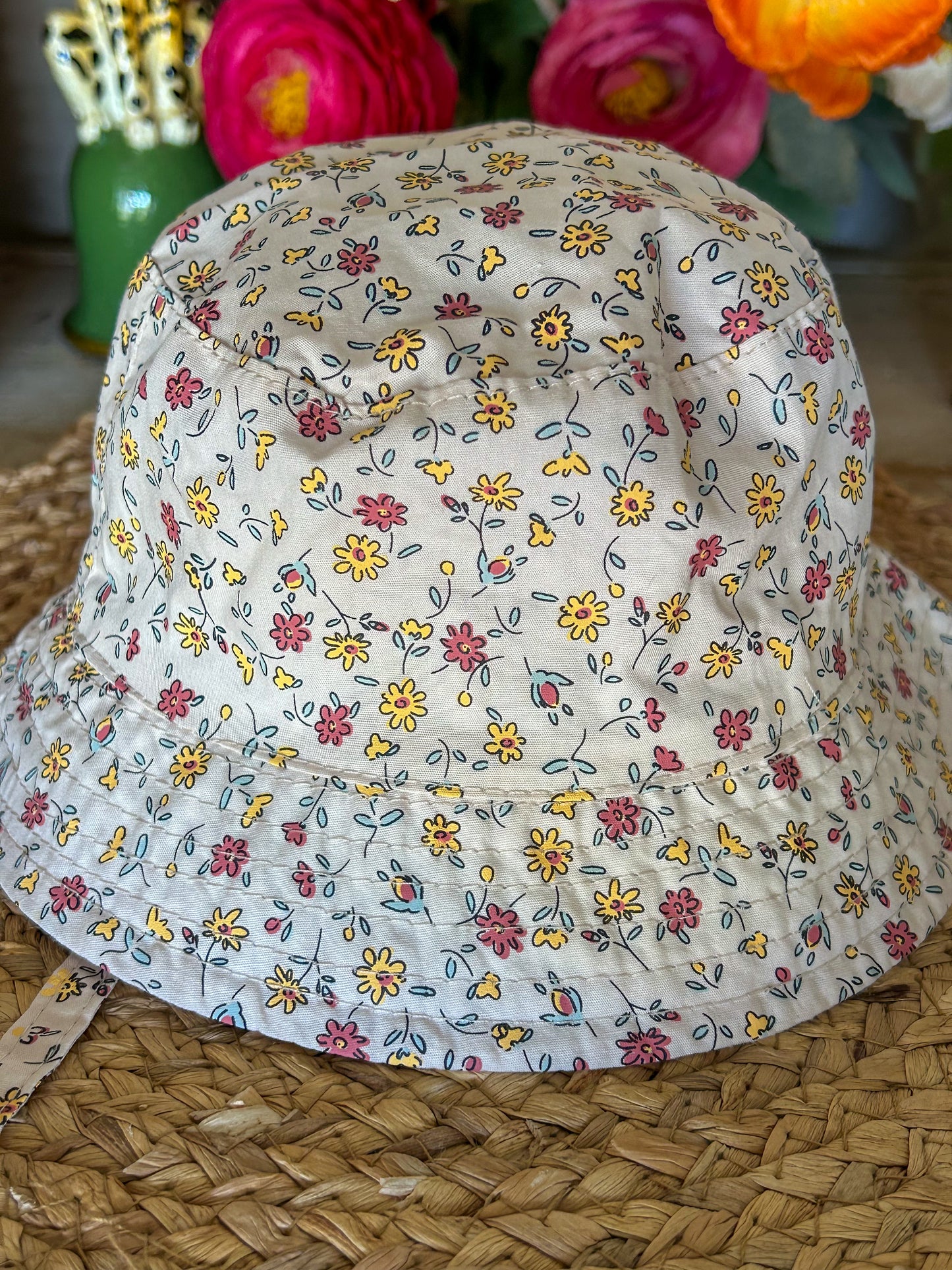 Kids Hat- Cream Floral              0-12 Months