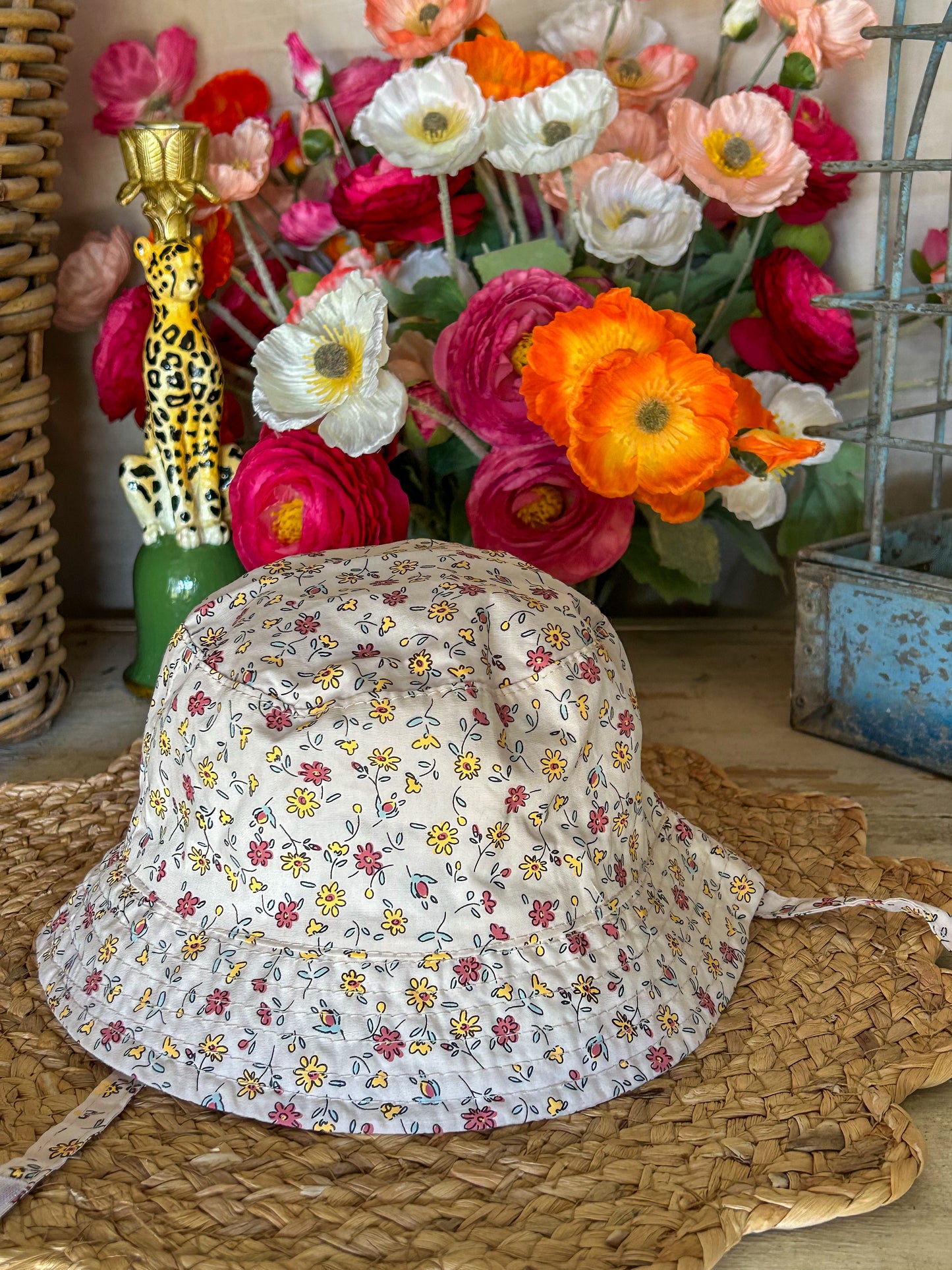Kids Hat- Cream Floral              0-12 Months