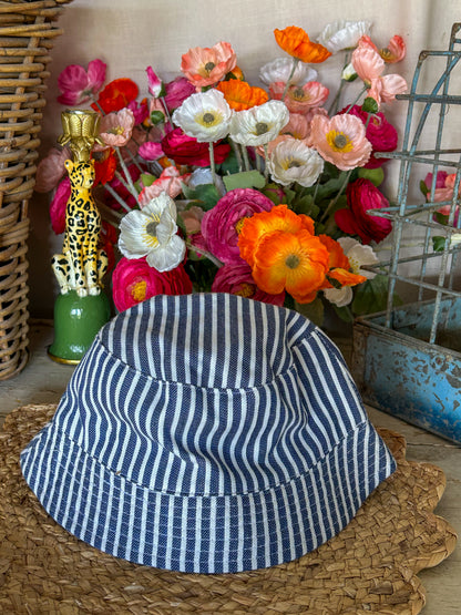 Kids Hats- Blue and White Stripe Bucket Hat