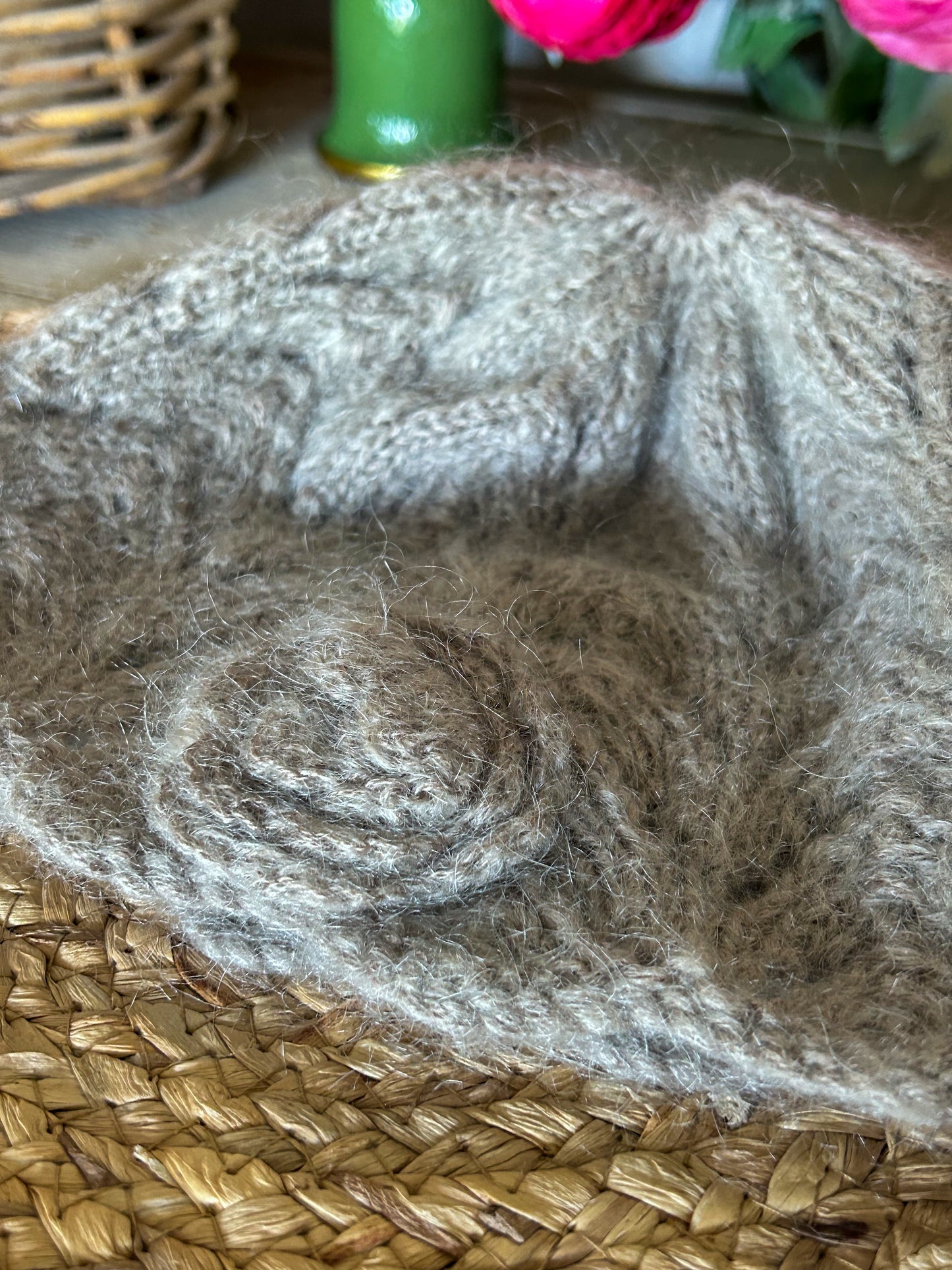 Winter Woolies- Grey Wool Beanie with Rosette